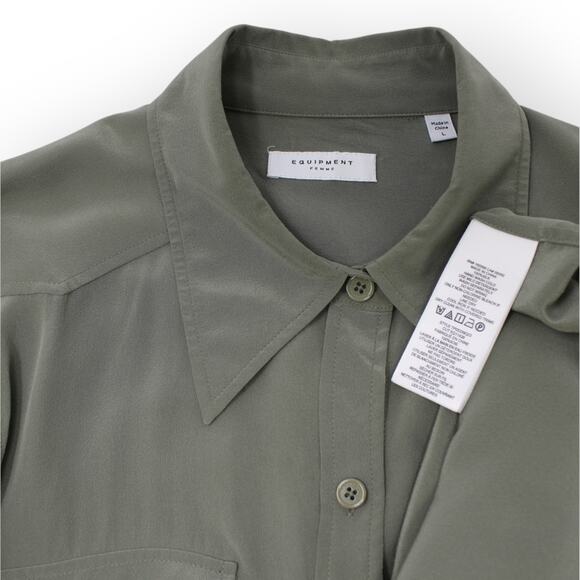 Two Large 100% SILK Blouses EQUIPMENT Rhodora~Deep Lichen • Quinne~Chili - Picture 8 of 11